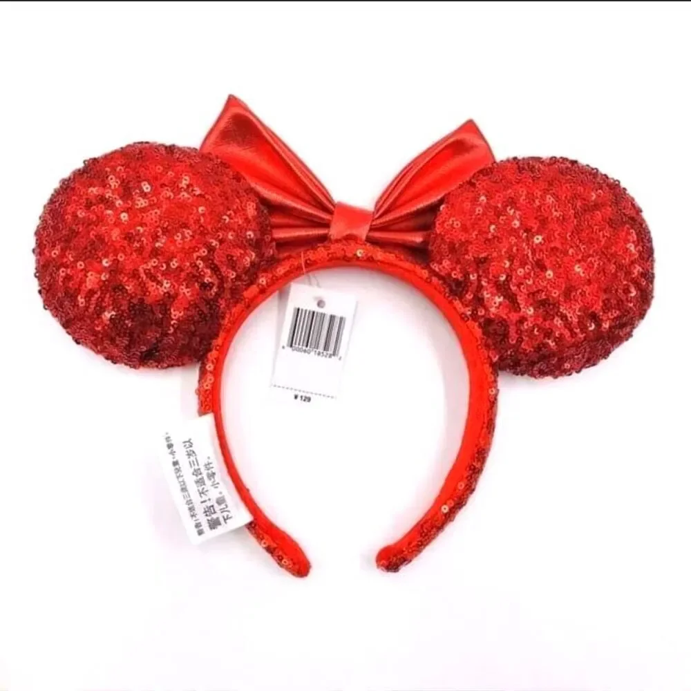 Disney Parks Minnie Ears Mickey Mouse Pirate Red Sequin Headband